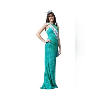 Night Moves Teal Sparkle Prom Dress